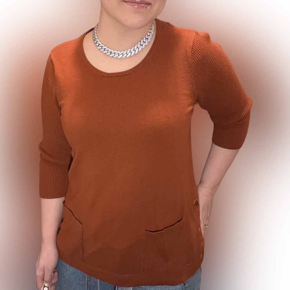 Chico's Burnt Orange Sweater with Side Buttons